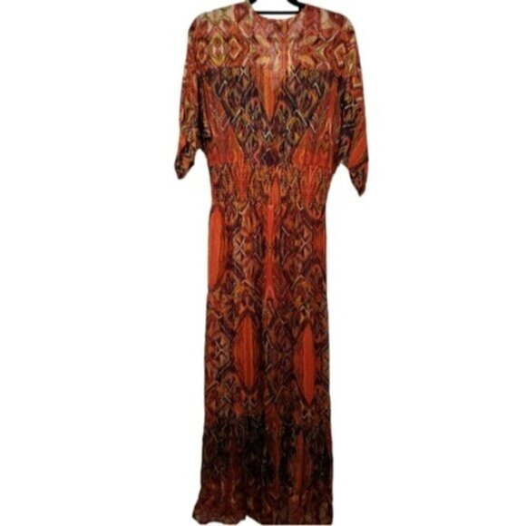 New Desigual Boho Women's Maxi Dress Gold Metallic Thread Sz 6 African Friez… - Picture 4 of 15